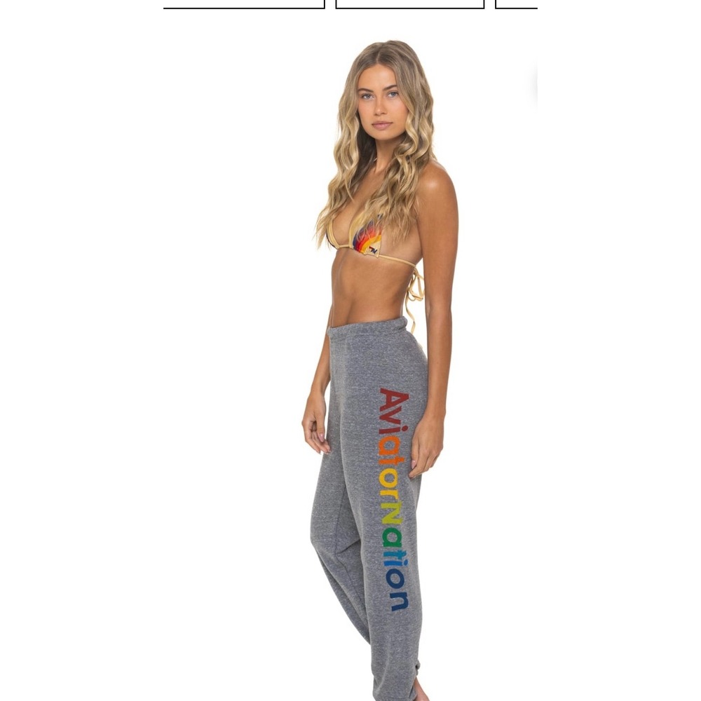 Aviator Nation Rainbow Logo Sweatpants Heather Grey Joggers XS USA Made